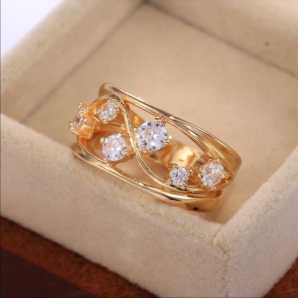 New Women’s Yellow Gold Plated Diamond Ring - Picture 5 of 8